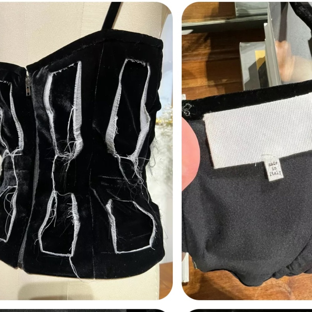 950$ MAISON MARGIELA TOP VELVET BLACK AND WHITE ZIPPER SIZE XS-S 40 IT - Picture 2 of 13